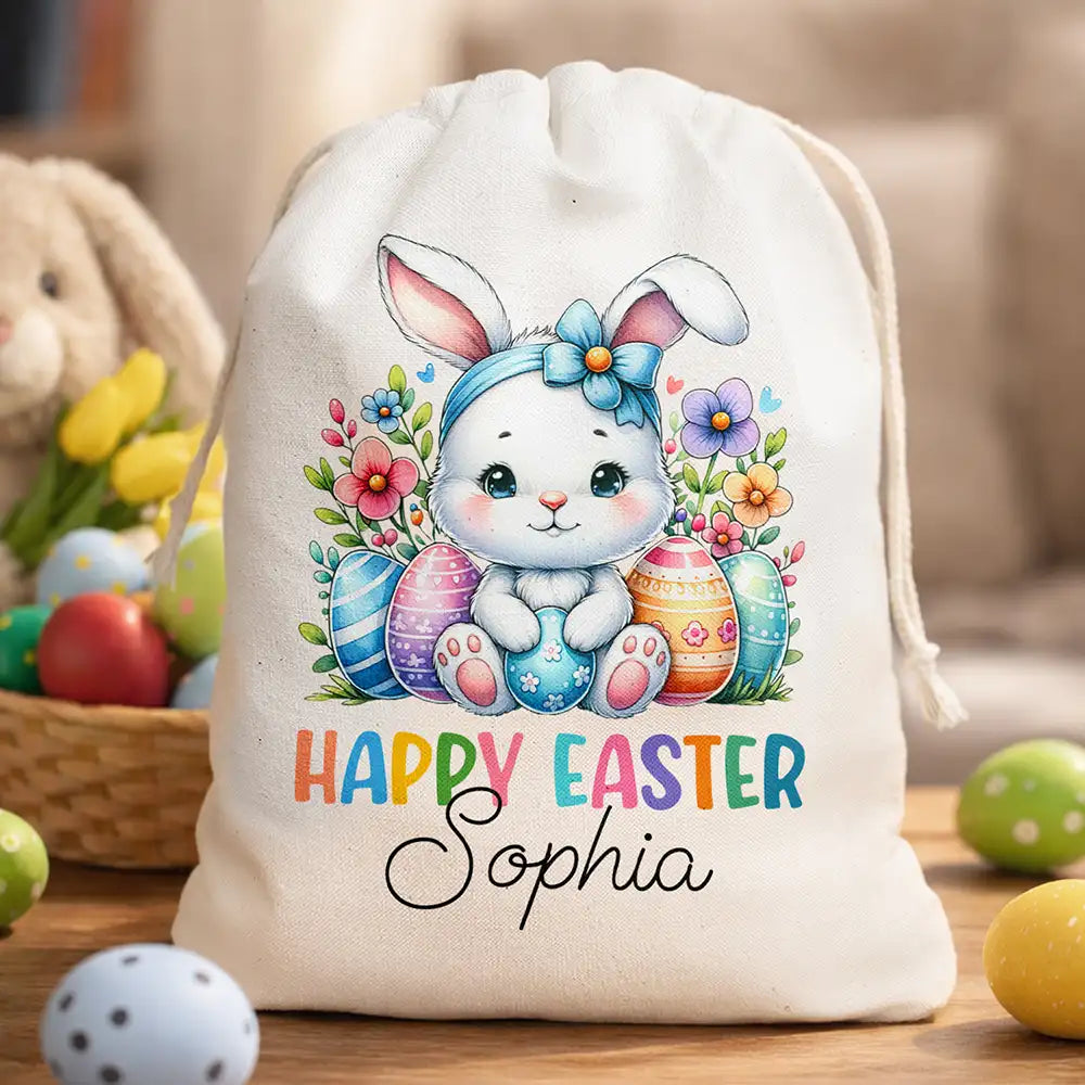 Happy Easter Watercolor Bunny - Personalized Favor Bag