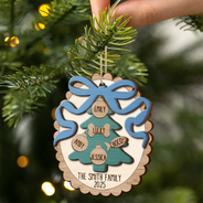 Family, Gift For Sibling, Gift For Sisters, Gift For Brothers, Love, Christmas, Pet Lovers, Parents, Gift For Grandparents - Happy Family Bow Tree - Personalized 2-Layered Wooden Ornament