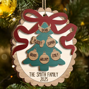 Family, Gift For Sibling, Gift For Sisters, Gift For Brothers, Love, Christmas, Pet Lovers, Parents, Gift For Grandparents - Happy Family Bow Tree - Personalized 2-Layered Wooden Ornament