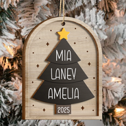 Christmas, Family, Parents, Gift For Grandparents, Happy, Gift For Sibling - Happy Family Christmas Tree - Personalized 2-Layered Wooden Ornament