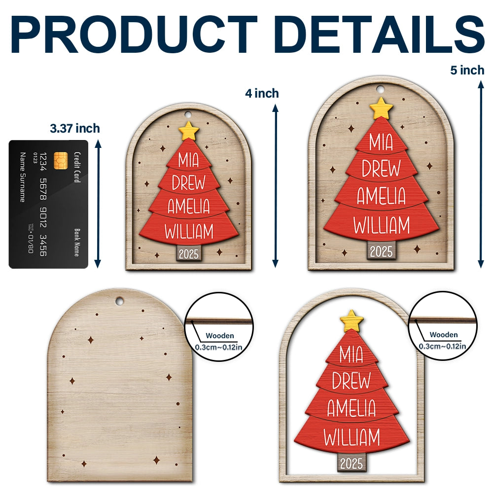 Christmas, Family, Parents, Gift For Grandparents, Happy, Gift For Sibling - Happy Family Christmas Tree - Personalized 2-Layered Wooden Ornament