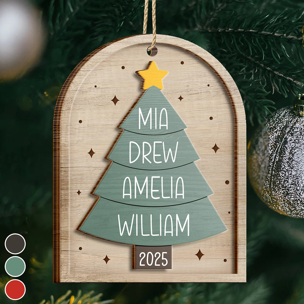 Happy Family Christmas Tree - Personalized 2-Layered Wooden Ornament