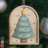 Christmas, Family, Parents, Gift For Grandparents, Happy, Gift For Sibling - Happy Family Christmas Tree - Personalized 2-Layered Wooden Ornament
