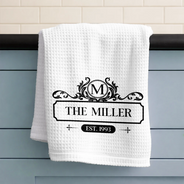 Happy, Gift For Couples, Gift For Wife, Parents, Gift For Mother, Family, Gift For Grandma - Happy Family Monogram - Personalized Kitchen Towel