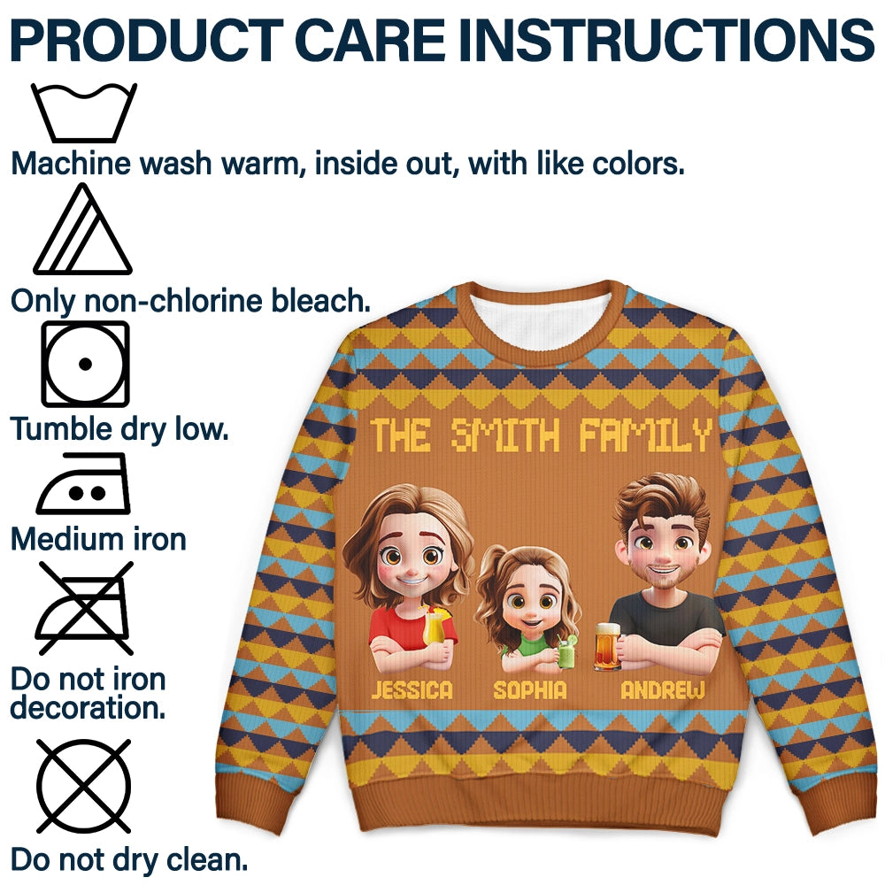 Gift For Couples,Family,Parents,Happy - Happy Family Parent With Kid 3D Effect - Personalized Unisex Ugly Sweater
