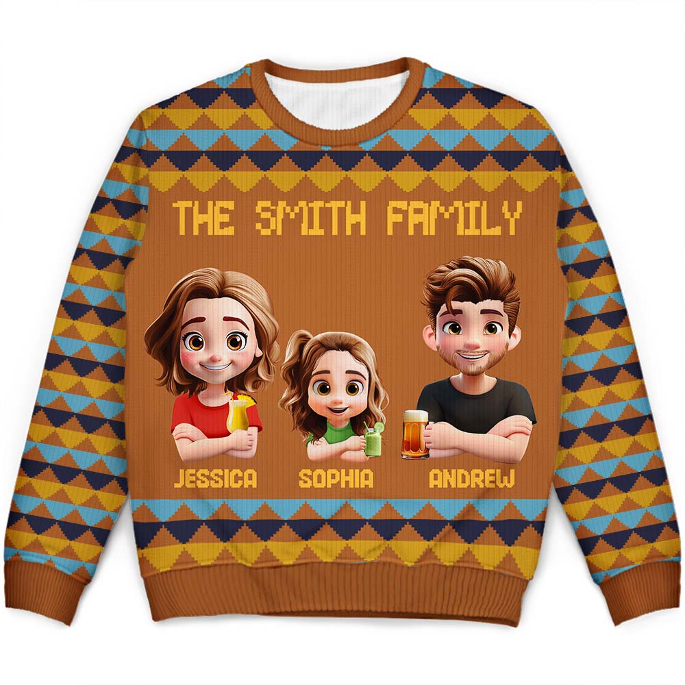 Gift For Couples,Family,Parents,Happy - Happy Family Parent With Kid 3D Effect - Personalized Unisex Ugly Sweater