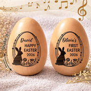 Easter,Gift For Kids,Gift For Grandkids,Grandma - Grandkids,Grandpa - Grandkids,Dad - Children,Mom - Children,Happy - Happy First Easter - Personalized Musical Wooden Easter Egg Shaker