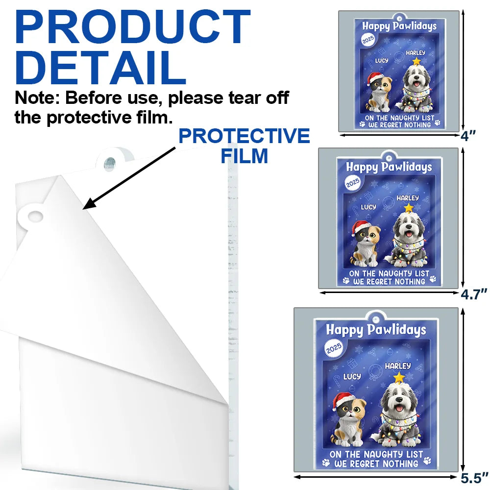 Pet Lovers,Pet Mom,Pet Dad,Dog Lovers,Dog Mom,Dog Dad,Cat Lovers,Cat Mom,Cat Dad,Happy - Happy Pawlidays Toy Box - Personalized Custom Shaped Acrylic Ornament