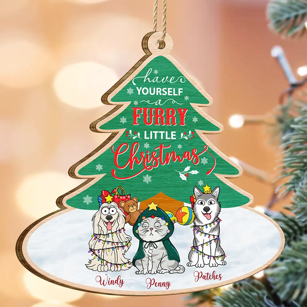 Funny,Christmas,Pet Lovers - Have Yourself A Furry - Personalized Custom Shaped Wooden Ornament