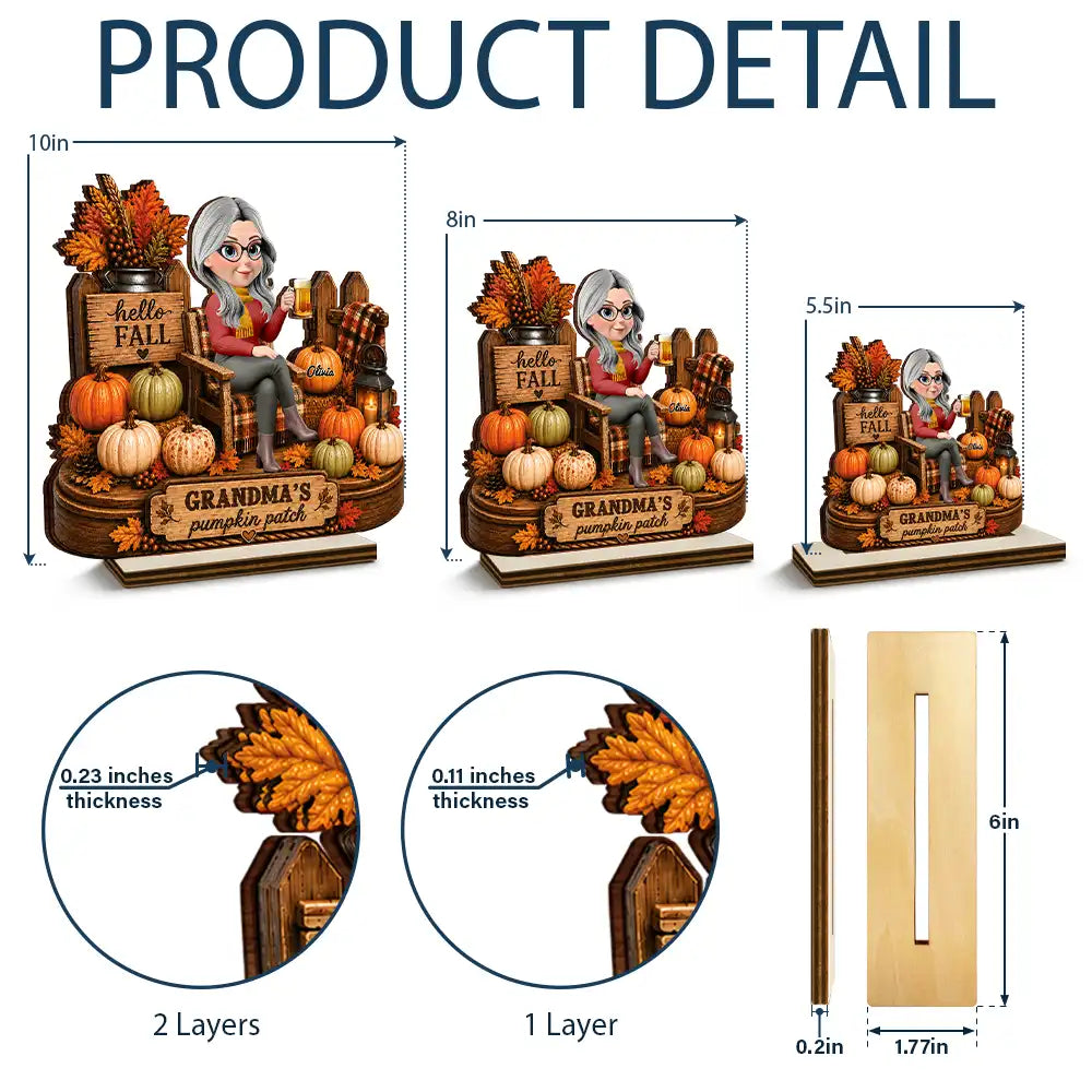 Gift For Grandchildren,Gift For Grandkids,Gift For Grandma,Cozy,Grandma - Grandkids,Vector - Hello Fall Grandma's Pumpkin Patch - Personalized Custom Shaped Wooden Plaque