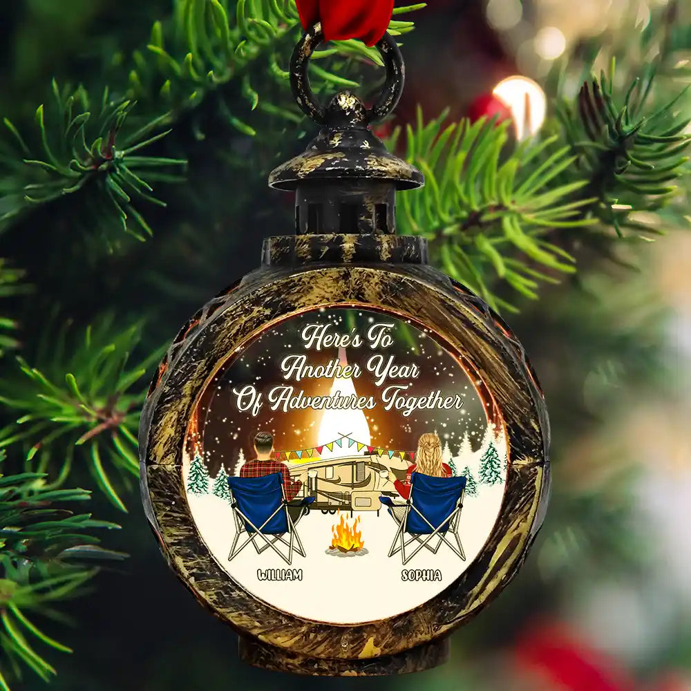 Gift For Couples,Gift For Husband,Gift For Wife,Gift For Boyfriend,Gift For Girlfriend,Christmas,Love,Camping,Campsite - Here's To Another Year Camping - Personalized Candlelight Lantern Ornament