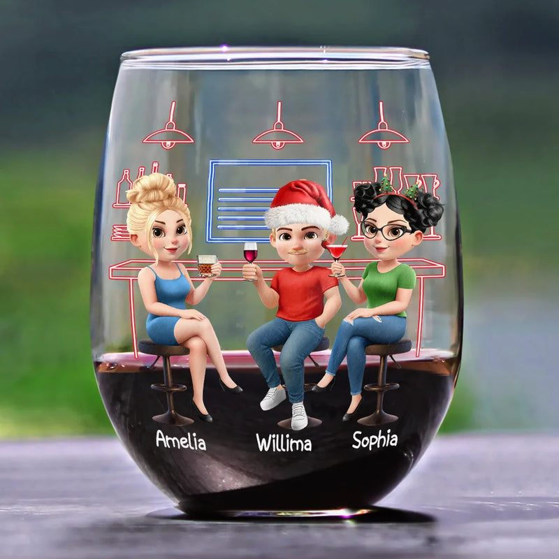 Gift For Bestie,Gifts For Colleagues,Gift For Sisters,Funny,Gift For Sibling - Here's To Another Year Of Bonding Over Alcohol - Personalized Stemless Wine Glass