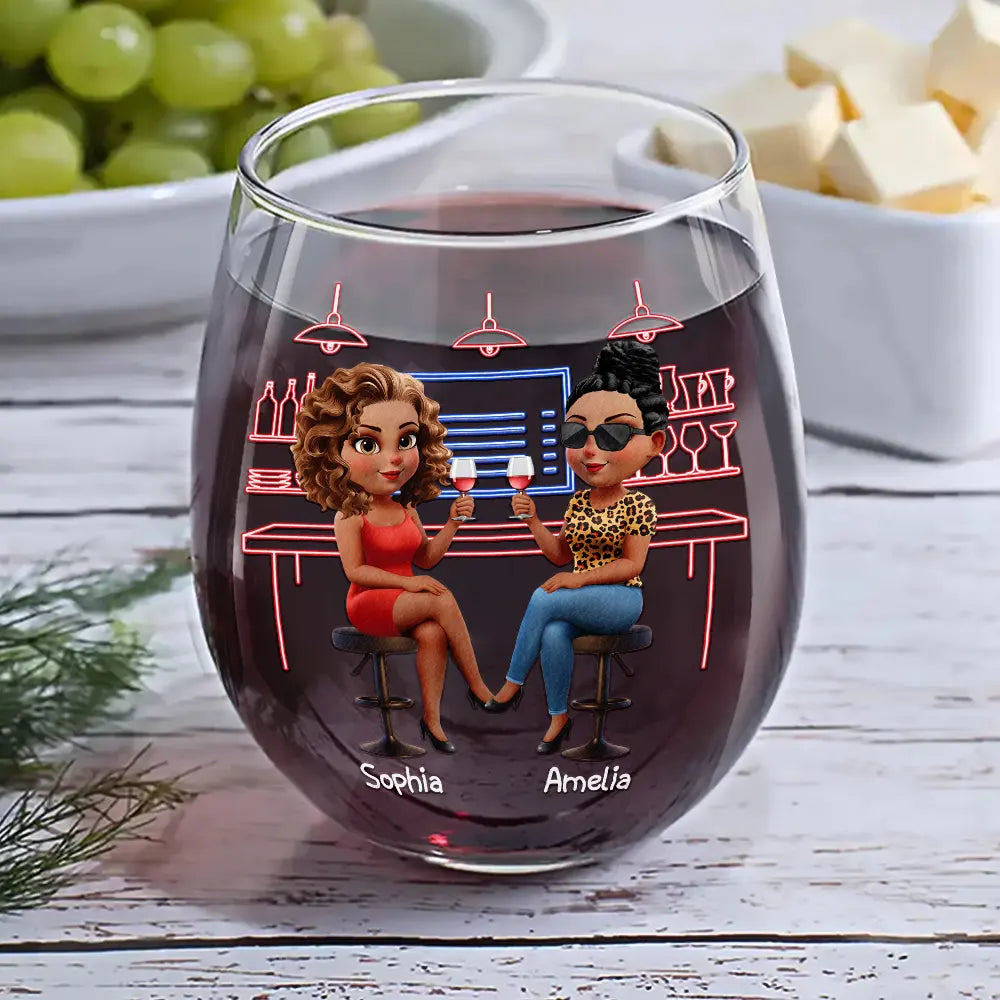 Gift For Bestie,Gifts For Colleagues,Gift For Sisters,Funny,Gift For Sibling - Here's To Another Year Of Bonding Over Alcohol - Personalized Stemless Wine Glass