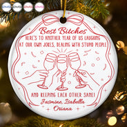 Gift For Sisters, Gift For Bestie, Happy, Christmas - Here's To Another Year Of Us - Personalized Circle Ceramic Ornament