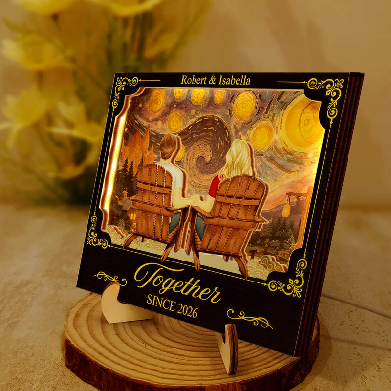 Old Couples,Gift For Couples,Gift For Husband,Gift For Wife,Gift For Boyfriend,Gift For Girlfriend,Love - Holding Hands Couple My Favorite Place Is Next To You - Personalized LED Light Wooden Plaque