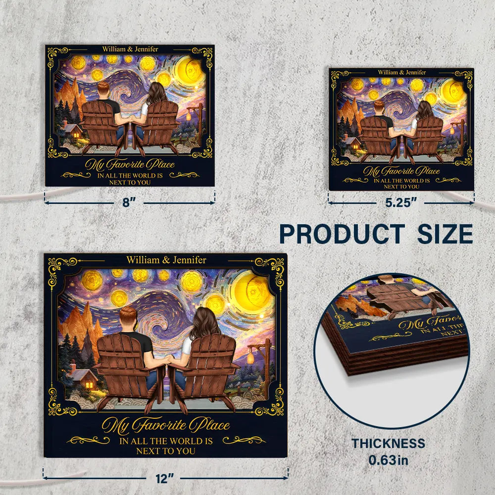 Old Couples,Gift For Couples,Gift For Husband,Gift For Wife,Gift For Boyfriend,Gift For Girlfriend,Love - Holding Hands Couple My Favorite Place Is Next To You - Personalized LED Light Wooden Plaque