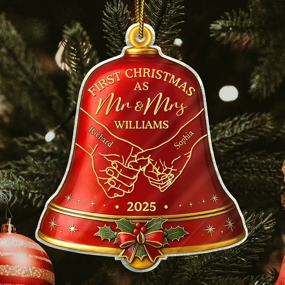 Holding Hands First Christmas Couple Bell - Personalized Custom Shaped Acrylic Ornament