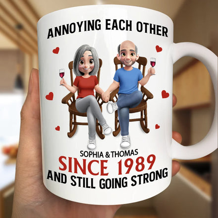 Holding Hands Sitting Couple Annoying Each Other - Personalized Mug