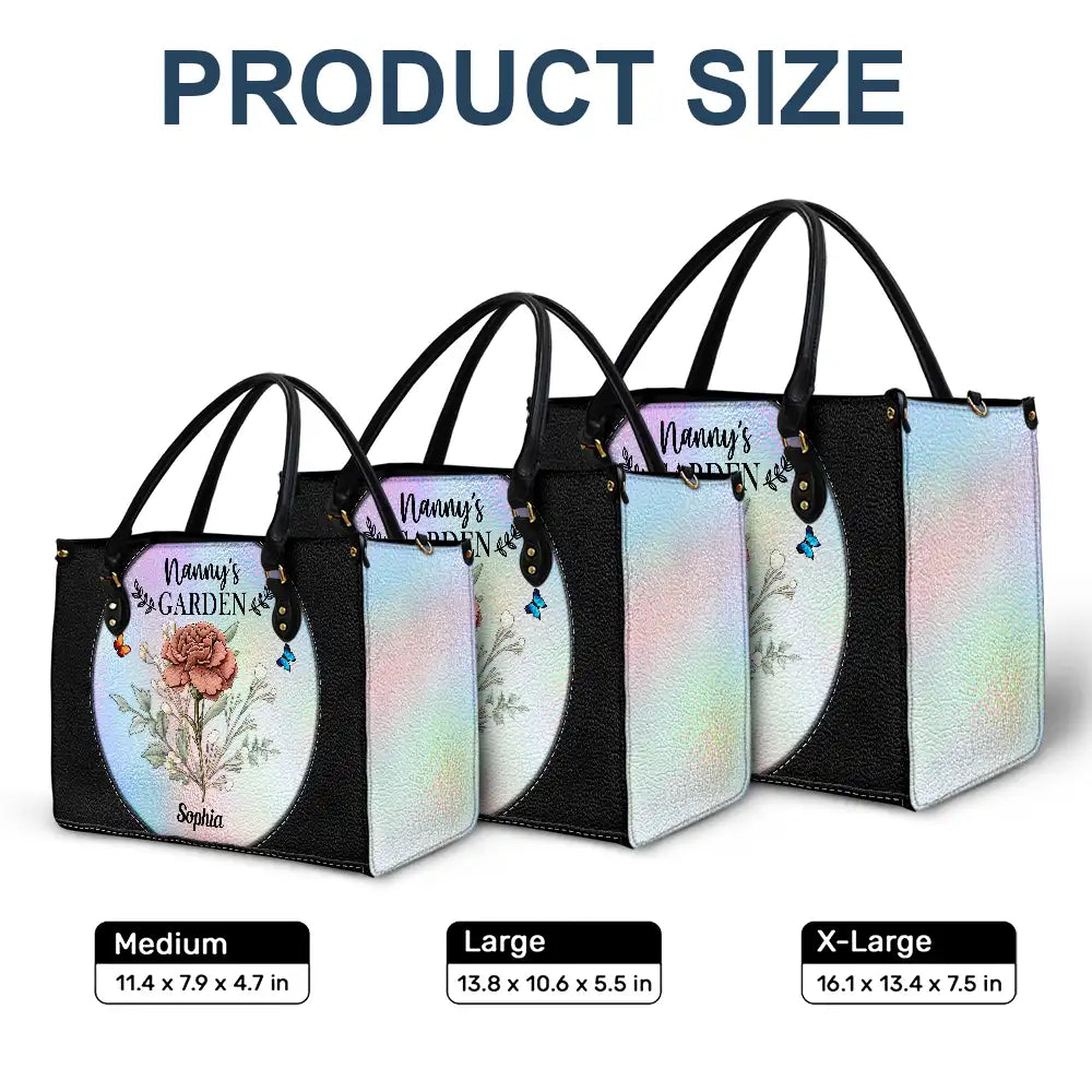 Gift For Grandma,Gift For Mother,Love - Holography Grandma's Garden Birth Flower - Personalized Leather Bag