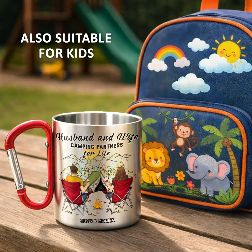 Camping,Campsite,Happy,Gift For Couples,Gift For Husband,Gift For Boyfriend,Gift For Wife,Gift For Girlfriend - Home Is Where We Park It - Personalized Carabiner Mug