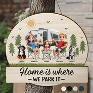Summer,Outdoor Decor,Camping,Family,Playful,Vector - Home Is Where We Park It - Personalized Custom Shaped Wood Sign