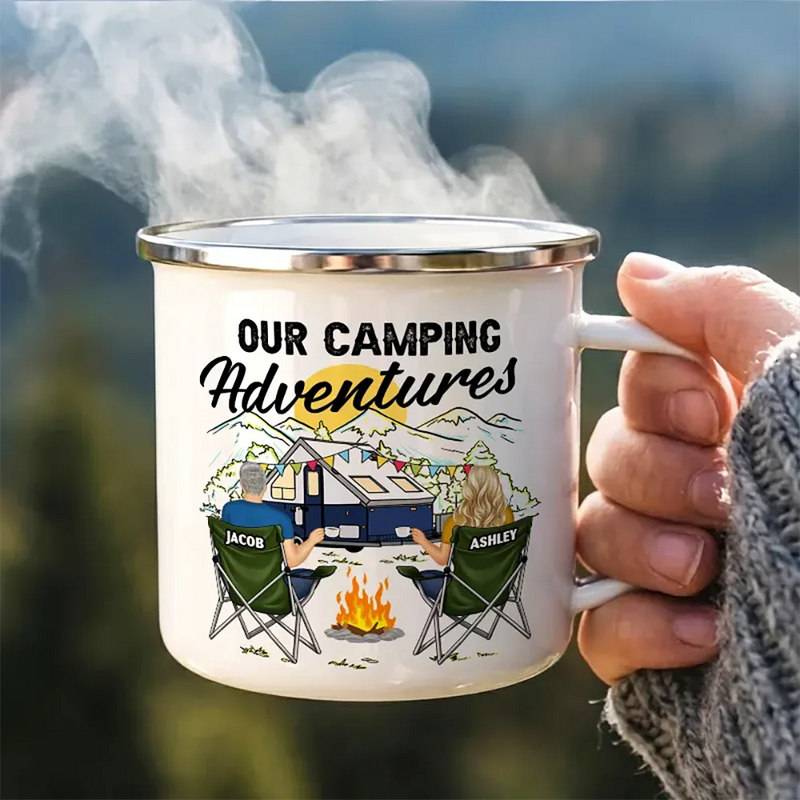 Camping,Campsite,Happy,Gift For Couples,Gift For Husband,Gift For Wife,Gift For Boyfriend,Gift For Girlfriend - Home Is Where We Park It - Personalized Enamel Mug