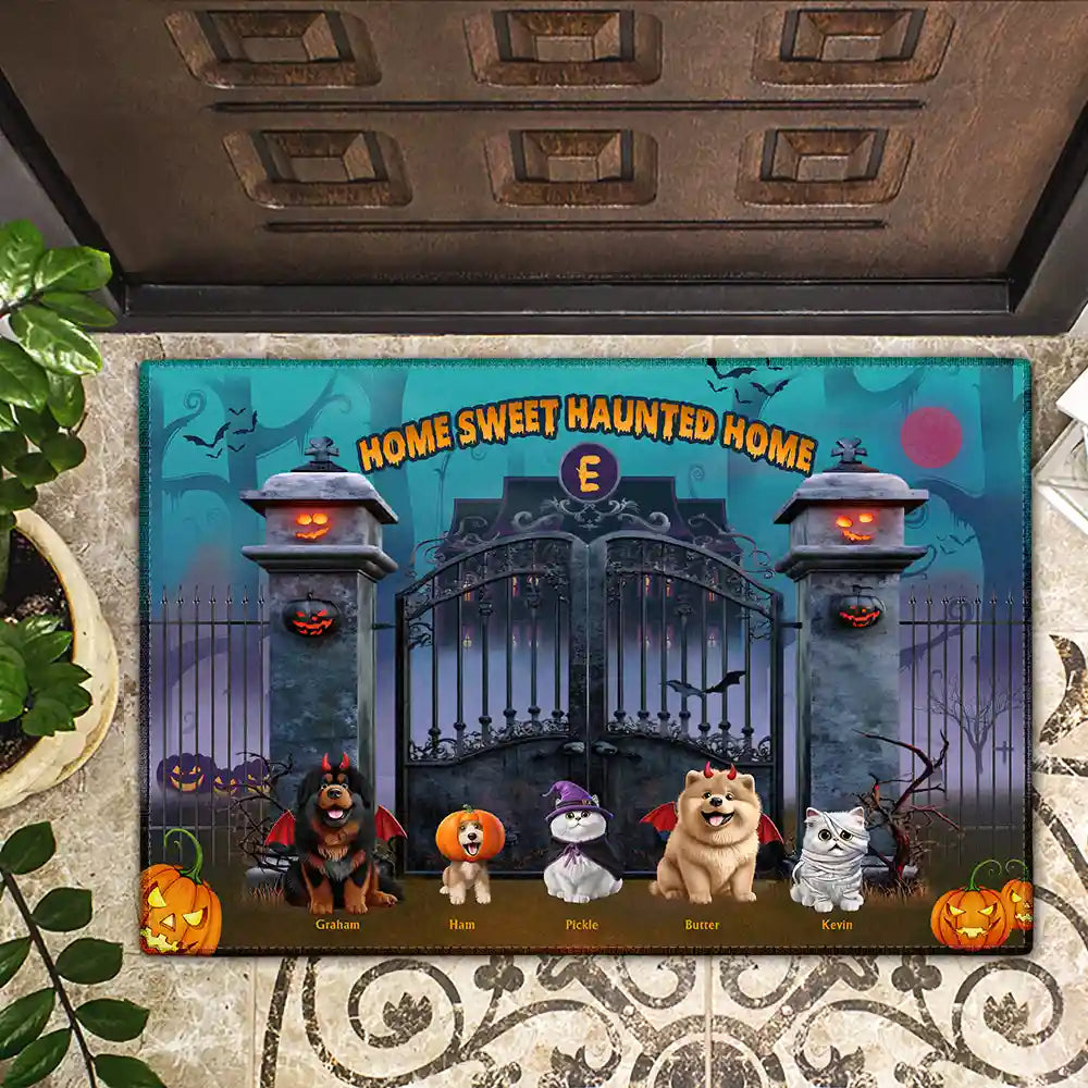 Halloween,Pet Lovers - Home Sweet Haunted Home Monogram Family Name - Personalized Doormat