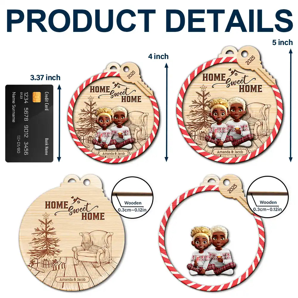 Gift For Couples,Family - Home Sweet Home - Personalized 2-Layered Wooden Ornament