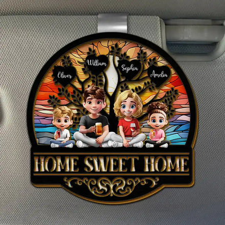 Home Sweet Home Family - Personalized Custom Shaped Car Visor Clip