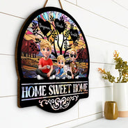 Parents,Family,Love,Happy,Gift For Father - Home Sweet Home Family - Personalized Custom Shaped Wood Sign