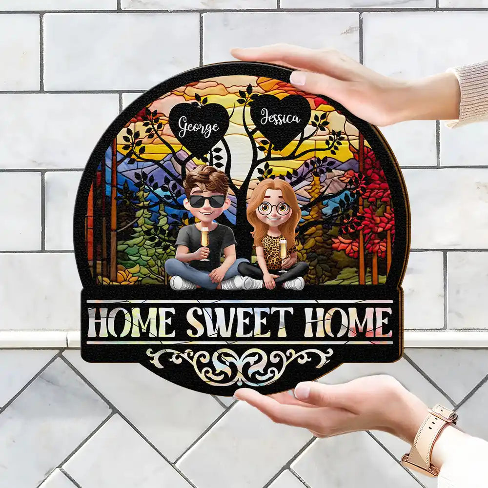 Parents,Family,Love,Happy,Gift For Father - Home Sweet Home Family - Personalized Custom Shaped Wood Sign