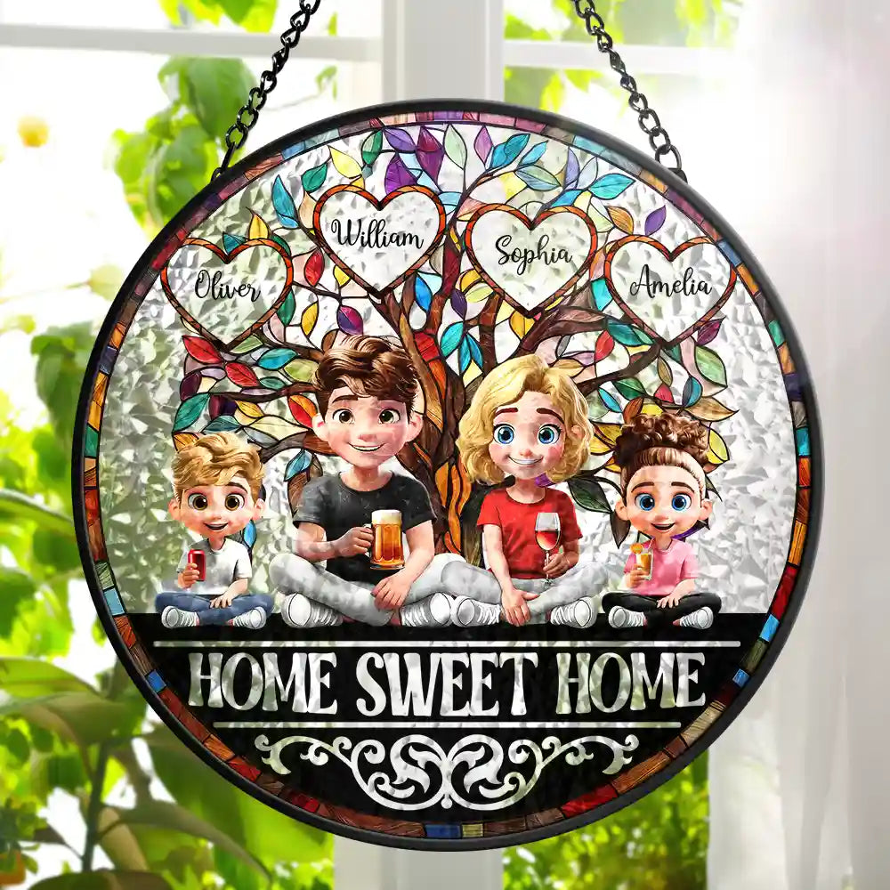 Home Sweet Home Family - Personalized Stained Glass Window Hanging Suncatcher