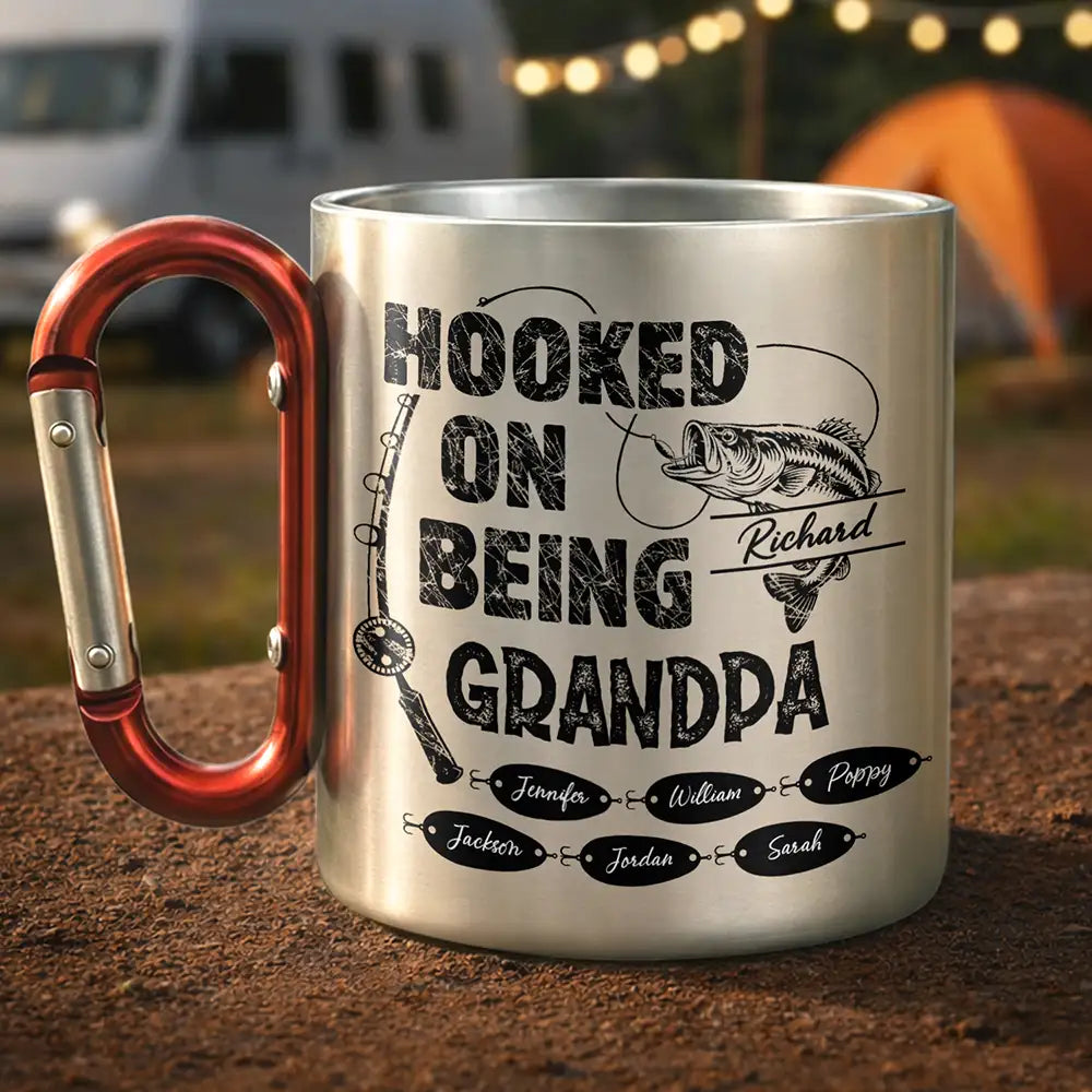 Hooked On Being Grandpa Fishing - Personalized Carabiner Mug
