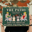 Pet Couple,Humorous,Pet Lovers,Gift For Couples,Vector - Hope You Brought Alcohol And Dog Treats Retro Cartoon Couple - Personalized Classic Metal Signs