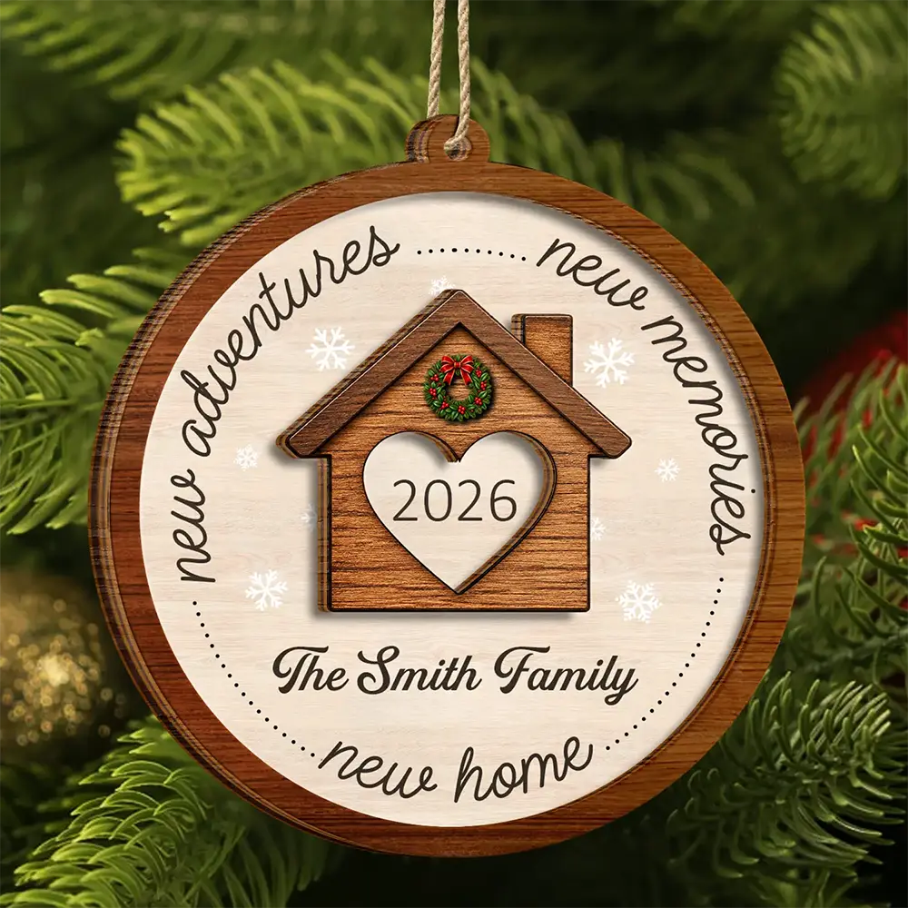Christmas, Cozy, Custom Text, Family, Indoor Decor, New House - Housewarming Gift For Our First Home - Personalized New Home New Memories 2-Layered Wooden Ornament
