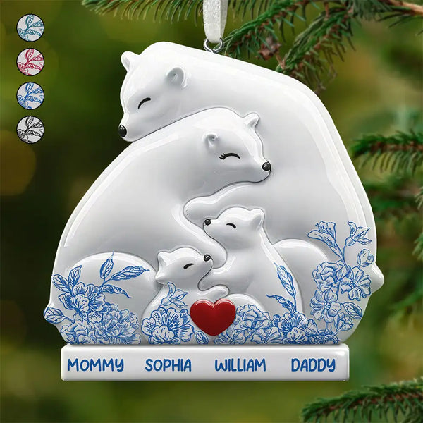 Family, Gift For Couples, Love, Christmas -   Hugging Bear Family Flower Painting Art - Personalized Embossed Ceramic Ornament