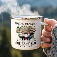 Happy,Gift For Husband,Gift For Wife,Gift For Couples,Camping,Campsite,Couple's Hobby - Husband And Wife Camping Partners For Life - Personalized Enamel Mug
