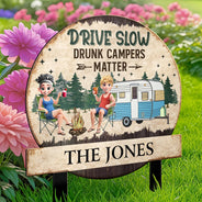 Camping, Campsite, Gift For Couples - Husband And Wife Camping Partners For Life - Personalized Metal Garden Stake