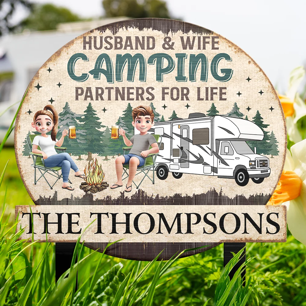 Husband And Wife Camping Partners For Life - Personalized Metal Garden Stake