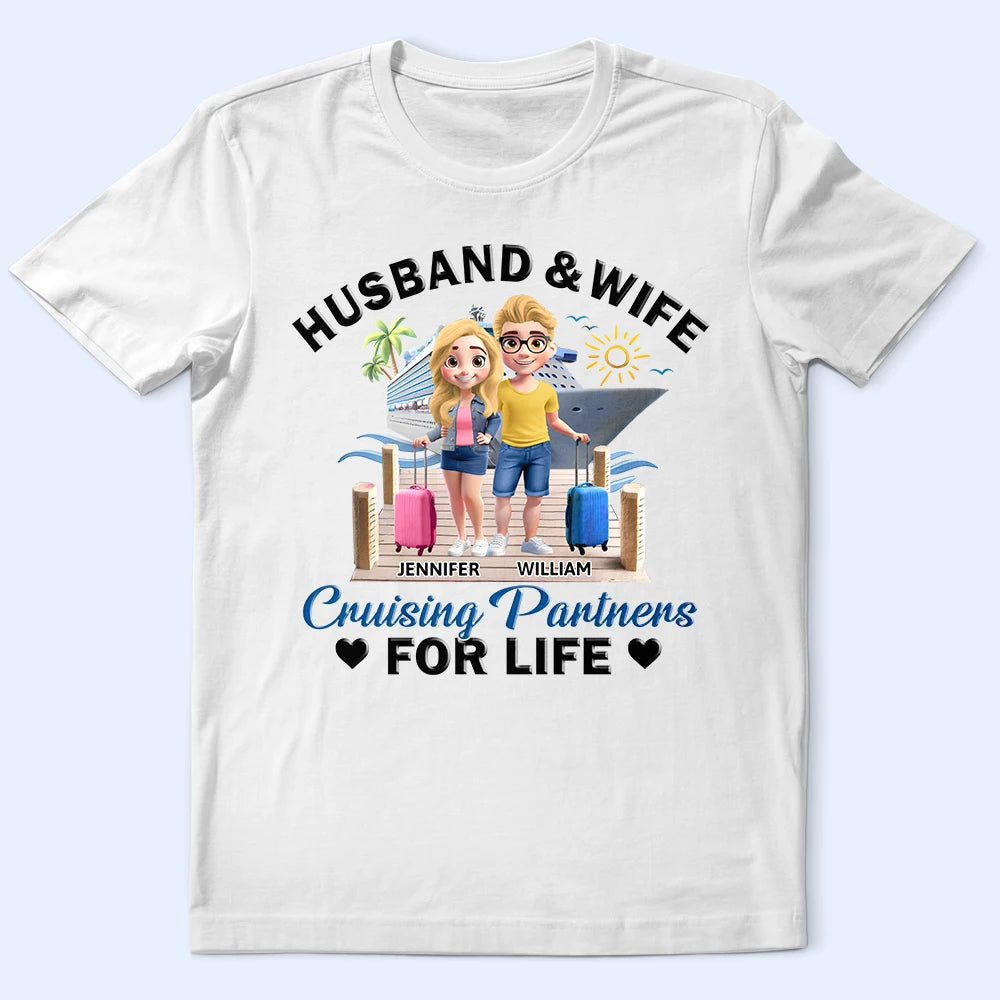 Husband And Wife Cruising Partners For Life 3D Effect Couple - Personalized T Shirt