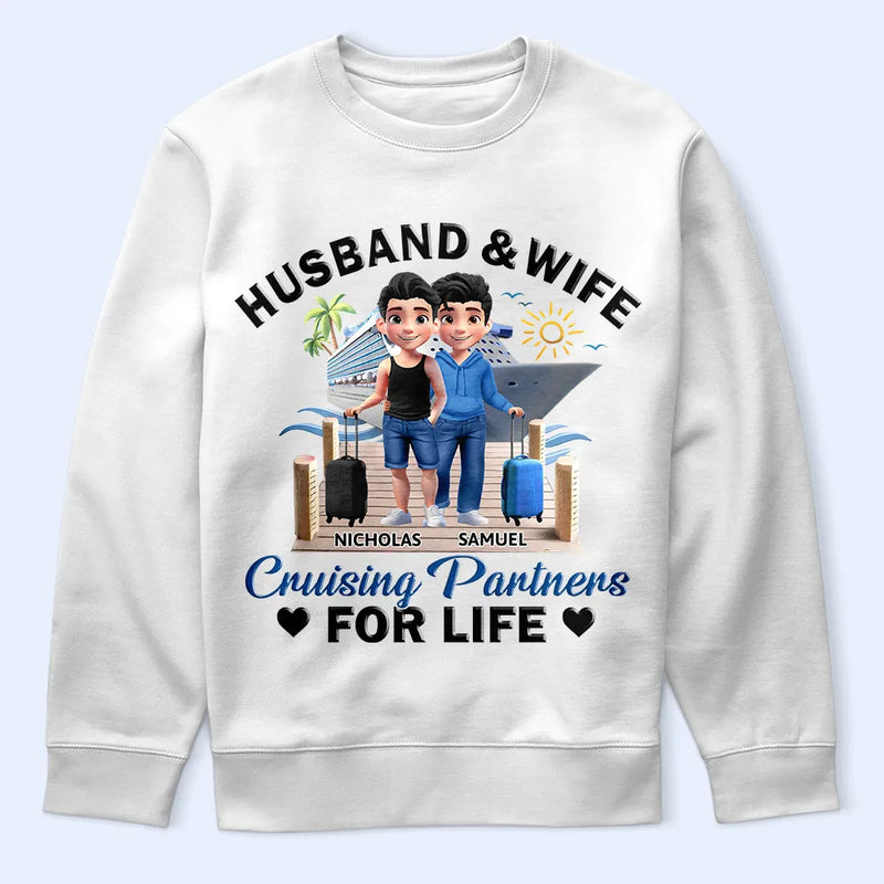 Gift For Couples,Old Couples,Gift For Husband,Gift For Wife,Gift For Boyfriend,Gift For Girlfriend,Cruising,Happy,Vector,Romantic - Husband And Wife Cruising Partners For Life 3D Effect Couple - Personalized T Shirt