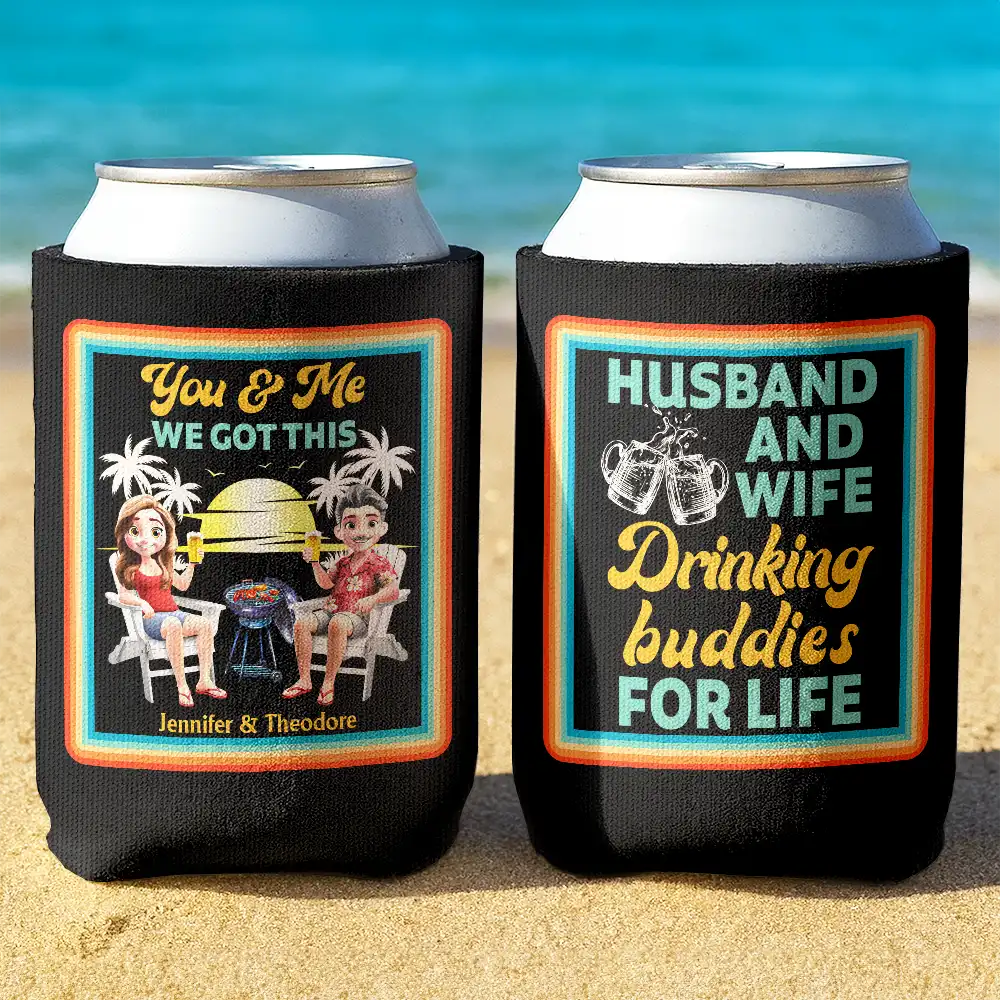 Husband And Wife Drinking Buddies For Life - Personalized Can Cooler Sleeve