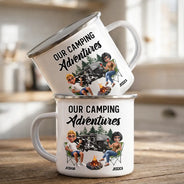 Camping,Campsite,Happy,Gift For Couples,Gift For Husband,Gift For Wife,Gift For Boyfriend,Gift For Girlfriend - Husband & Wife Camping Partners For Life - Personalized Enamel Mug