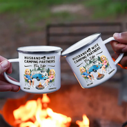 Camping,Campsite,Happy,Gift For Couples,Gift For Husband,Gift For Wife,Gift For Boyfriend,Gift For Girlfriend - Husband & Wife Camping Partners For Life - Personalized Enamel Mug