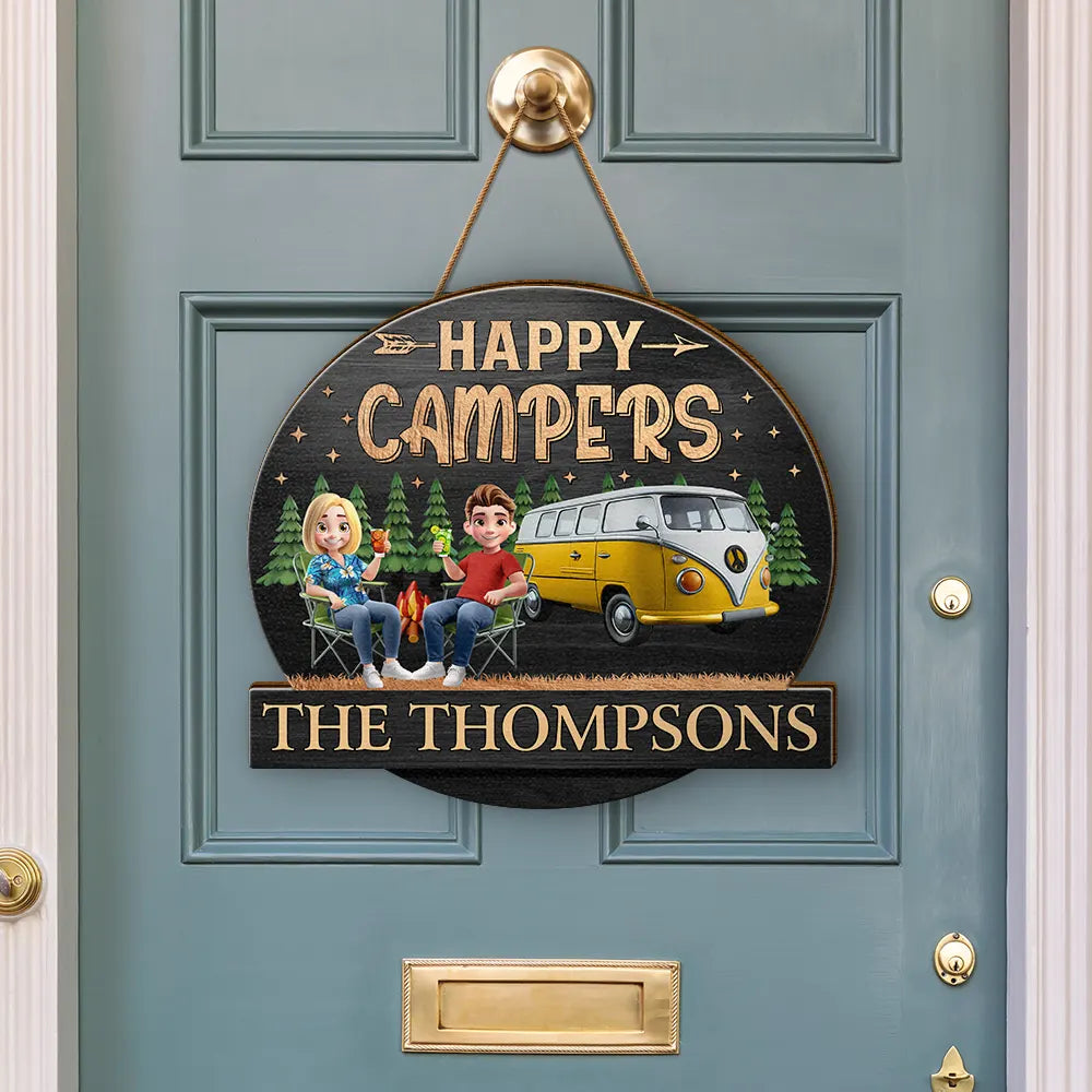 Camping,Campsite,Couple's Hobby,Happy,Gift For Couples,Gift For Husband,Gift For Wife - Husband & Wife Camping Partners For Life Couple - Personalized Custom Shaped Wood Sign
