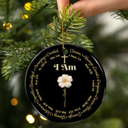 Christmas, Christian, Gift For Yourself - I Am Always Loved Birth Month Flower Nacre Effect - Personalized Circle Ceramic Ornament