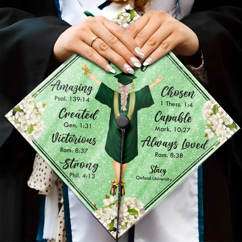 Graduation,Gift For Yourself,Gift For Daughter,Gift For Sisters,Gift For Bestie,Happy - I Am Amazing Capable Strong - Personalized Graduation Cap Topper