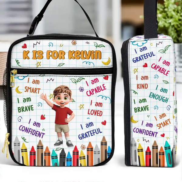 Back To School,Parents,Adorable,Vector - I Am Brave Kind & Smart - Personalized Kids Lunch Bag