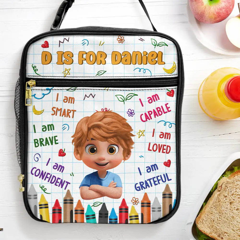 Back To School,Gift For Kids,Gift For Grandkids,Happy - I Am Kind I Am Capable - Personalized Kids Lunch Bag