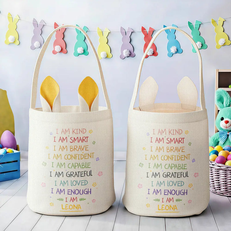 Gift For Kids,Grandma - Grandkids,Gift For Grandkids,Dad - Children,Mom - Children,Easter,Happy - I Am Kind I Am Smart - Personalized Bunny Ears Bucket Bag